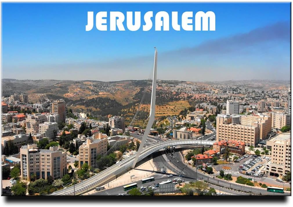 Jerusalem Fridge Magnet, Israel Bridge of Strings, Light Rail Bridge Souvenir, Refrigerator Door Magnet