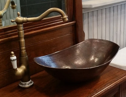 Simply Copper 17" Oval Copper Sleigh Bath Sink Perfect for Barrel Installation
