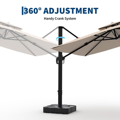 10x10 FT Square Outdoor Umbrella with Base, Cantilever Patio Umbrella with 360° Rotation & Adjustable Height, Heavy Duty Aluminum Umbrella Outdoor Patio for Garden Poolside,Khaki