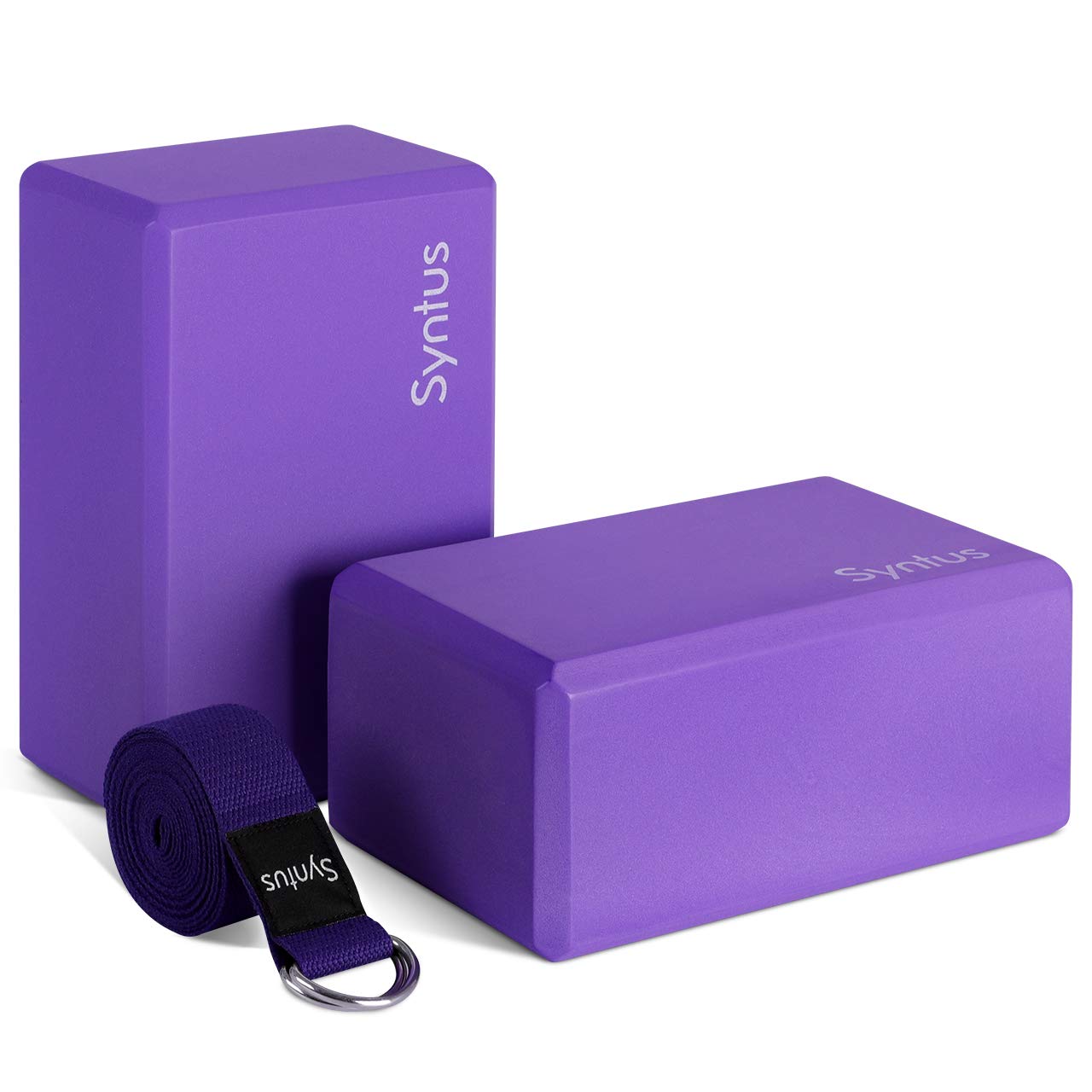 Syntus Yoga Block and Yoga Strap Set, 2 Soft Non-Slip Yoga Blocks 9×6×4 inches, 8FT Metal D-Ring Strap for Yoga, General Fitness, Pilates, Stretching and Toning