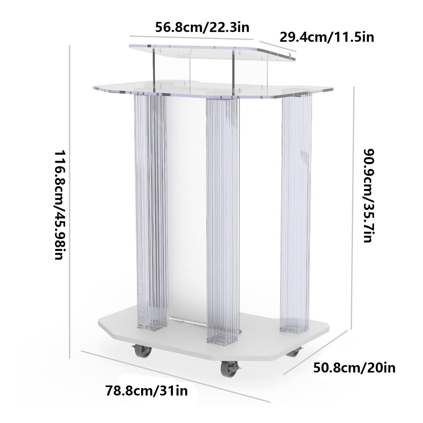 DHXIAMZ Acrylic Podium Stand with Wheels for Restaurants Weddings Offices and Classrooms Wide Reading Surface for Presentations and Lectures