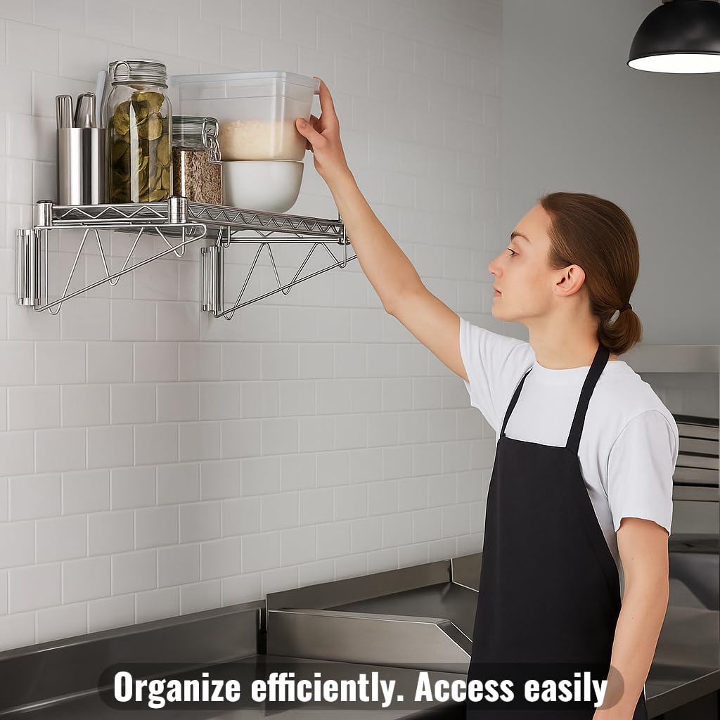 3 Pack! 14" x 60" Black Wall Mount Wire Storage Rack for Kitchen, Garage & Storage – Heavy Duty Steel Wire Shelving, Commercial Wall Shelf for Home & Professional Use