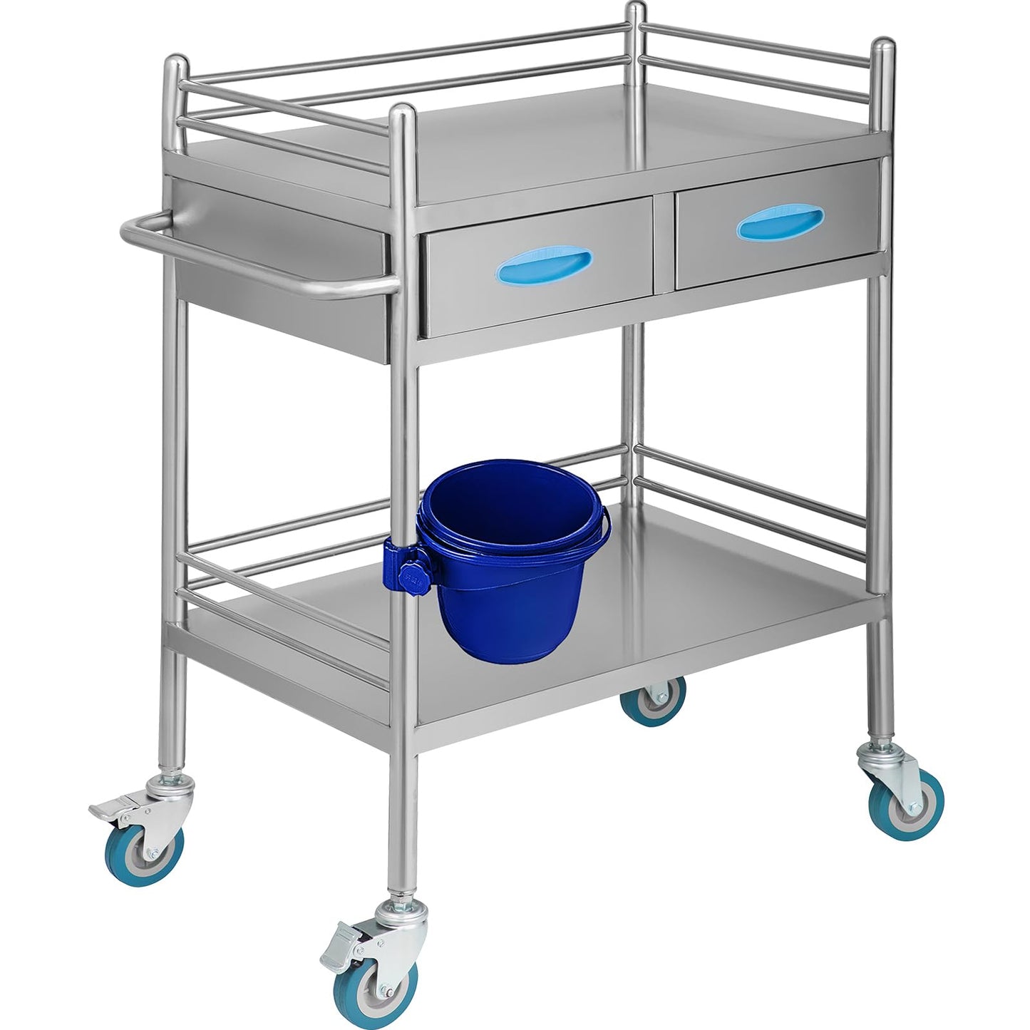 Happybuy 2-Tier Stainless Steel Medical Serving Cart, Utility Rolling Cart with Drawers, Lockable Wheels, Perfect for Laboratories, Hospitals, and Dental Clinics