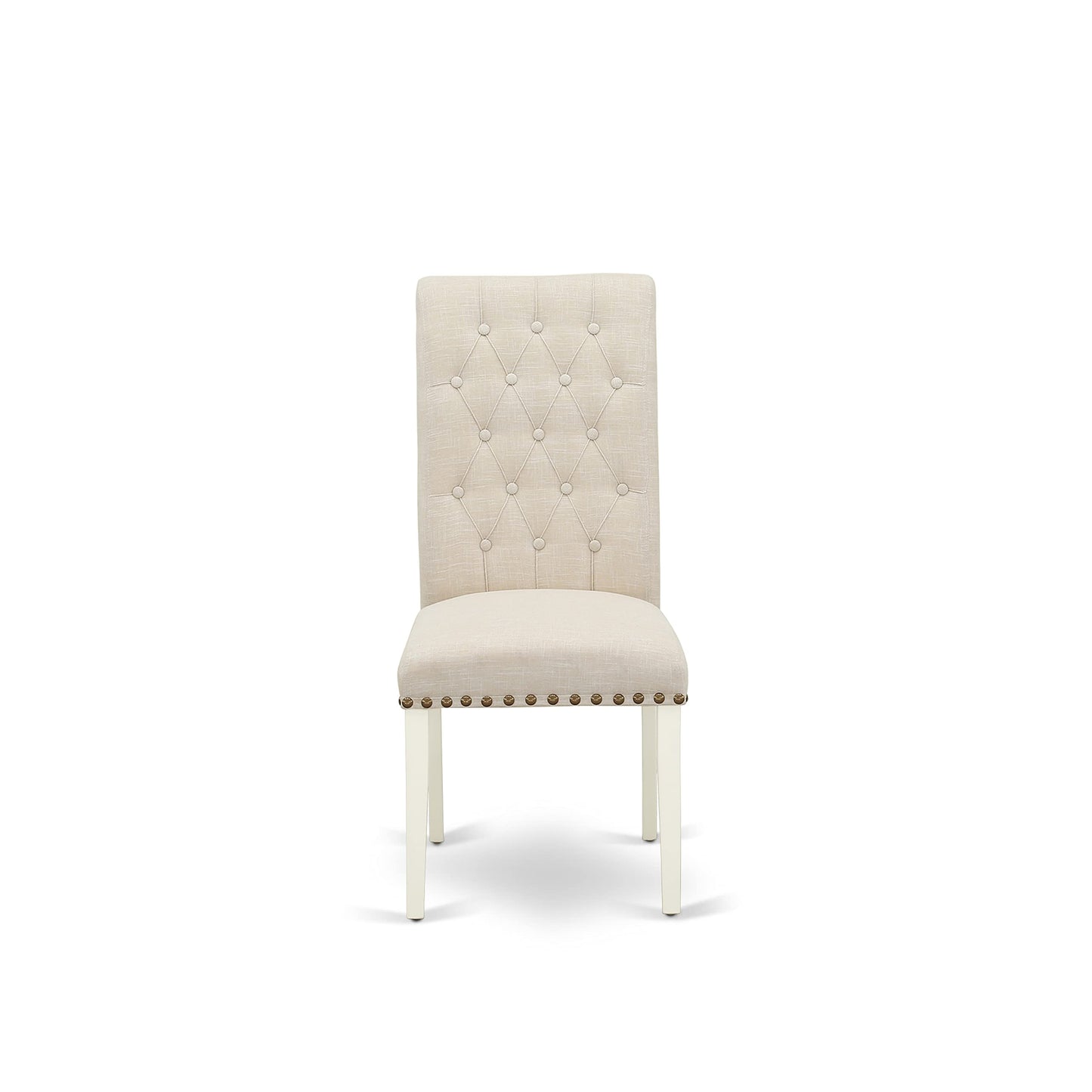 East West Furniture HLBR5-LWH-02 5 Piece Dining Room Furniture Set Includes a Round Dining Table with Pedestal and 4 Light Beige Linen Fabric Upholstered Chairs, 42x42 Inch, Linen White