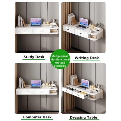 Sxlawesom Wall Mounted Desk, Floating Vanity Makeup Table with Drawer, Space-Saving Wall Organizer Computer Desk for Home Office(Natural Gray,80x40x25cm)