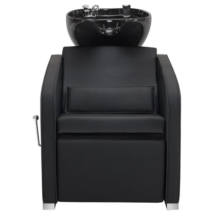 BarberPub Backwash Shampoo Station Chair, Adjustable Porcelain Ceramic Hair Wash Bowl Sink Unit Station, Reclining Shampoo Station Chair for Spa Beauty Salon Hair Salon Equipment 9303 (Black)