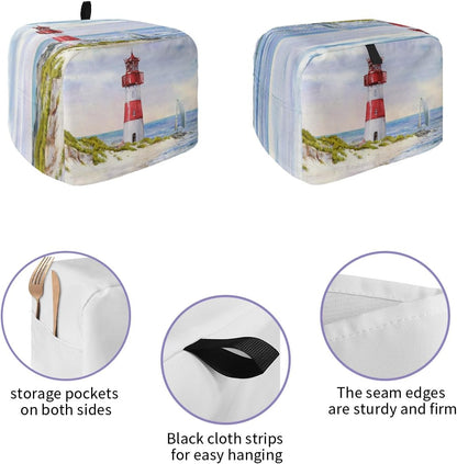 Toaster Cover, Coastal Lighthouse 2 Slice, Watercolor Blue Sky Sea Summer Beach with Loop, Polyester Dust Cover