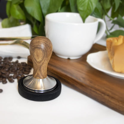 Ezebesta 58mm Coffee Tamper Espresso Press with Tamper Mat Tamper with 304 Stainless Steel Base Wooden Handle Barista Espresso Machines Accessory (58mm)
