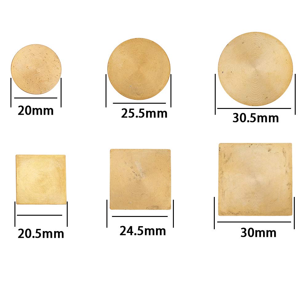 CRASPIRE Blank Wax Seal Stamp Set 6PCS Sealing Solid Brass Stamp Head 20-30.5mm Round Square+2PCS Wood Handle Retro Removable Brass Stamp Kit for Letter Envelope Invitation Wedding Gift Decoration