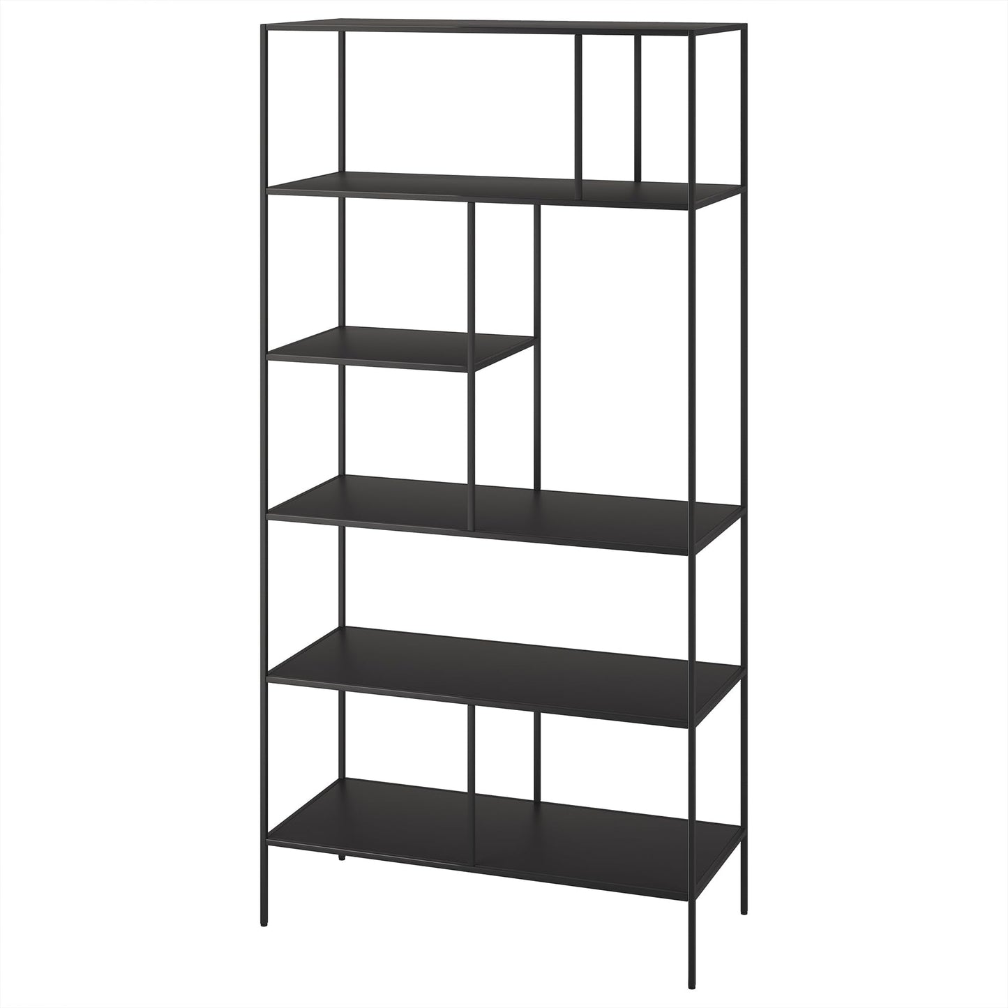 Henn&Hart 72" Modern Metal 5-Tier Bookcase with Staggered Open Metal Shelves for Living Room, Bedroom, or Office, Black