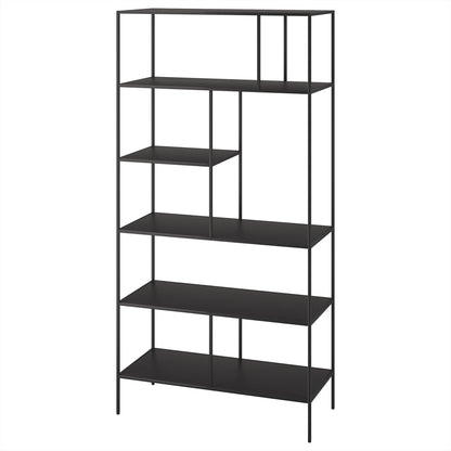 Henn&Hart 72" Modern Metal 5-Tier Bookcase with Staggered Open Metal Shelves for Living Room, Bedroom, or Office, Black