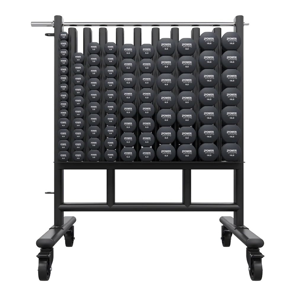 Power Systems Premium Dumbbell Storage Rack – Mobile Weight Rack with Wheels, Heavy Duty Steel Organizer for Home Gym, Fitness Studio & Commercial Use, Secure Space Saving Design (Rack Only)