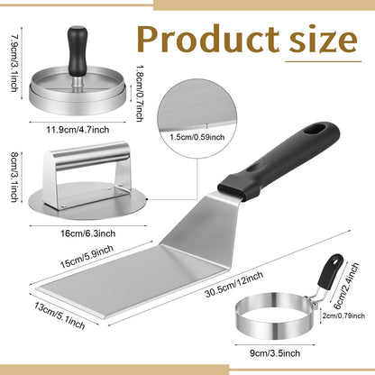 LemonRoad Smash Burger Press Kit 7pcs Non-Stick Aluminum Hamburger Press with Stainless Steel Egg Rings Griddle BBQ Tools for Burgers & Eggs
