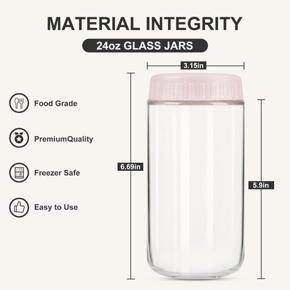 24oz 8 SHOWIN Overnight Oats Containers with Lids, Glass Jars with Lids pcs, Pink, Wide Mouth Mason jars for Salad
