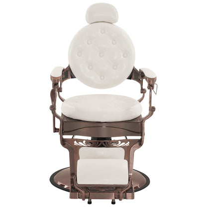 BarberPub Heavy Duty Metal Vintage Barber Chair All Purpose Hydraulic Recline Salon Beauty Spa Chair Styling Equipment 8914 (White with Reddish Bronze Frame)