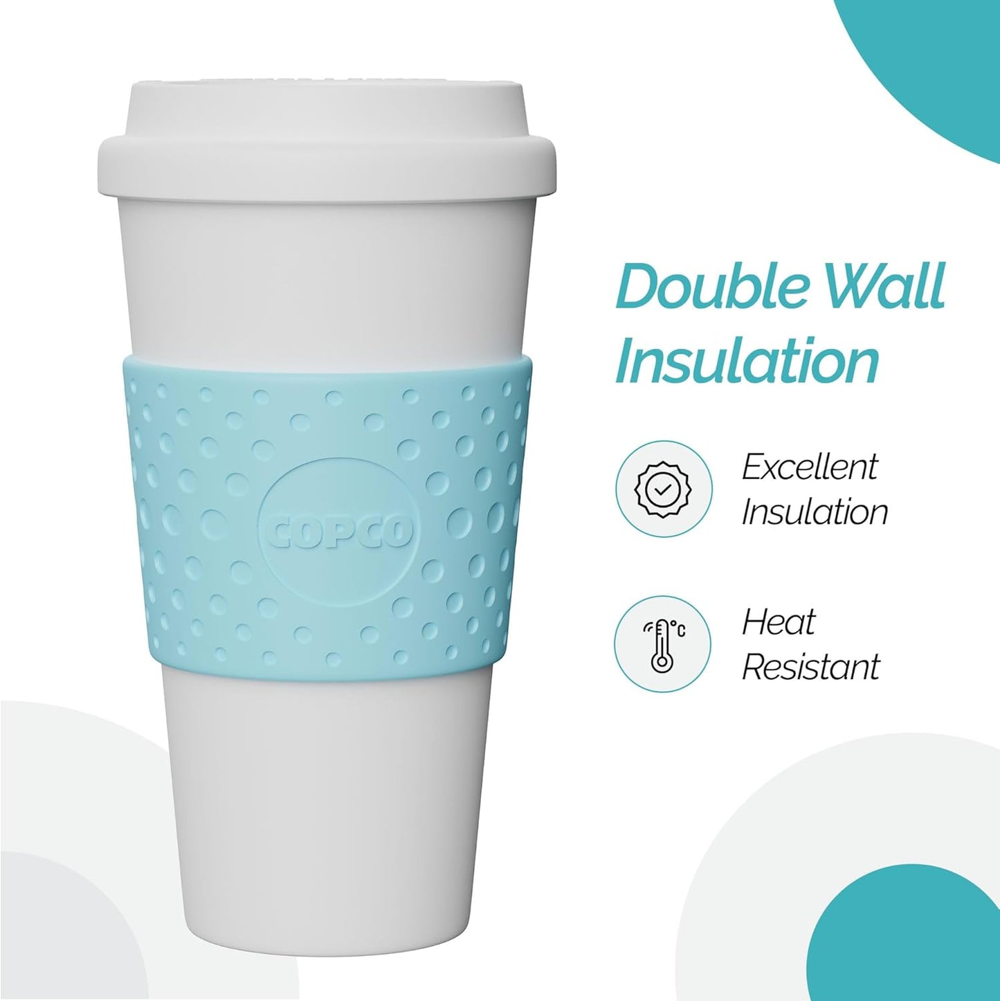 Copco Acadia 16 oz Travel Mug, Insulated Reusable Coffee Tumbler, Leak-Proof Lid, BPA-Free, Azure Blue