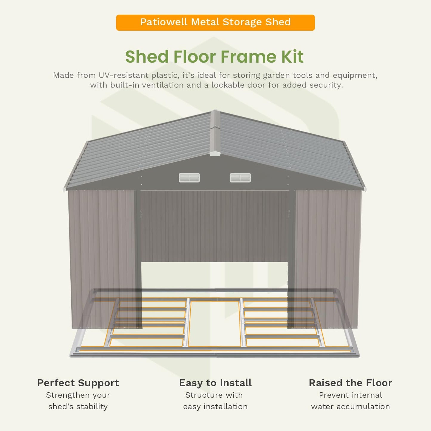 Patiowell 10 x 12 FT Metal Storage Shed for Outdoor with Floor Frame, Steel Yard Shed with Design of Lockable Doors, Utility and Tool Storage for Garden, Backyard, Patio, Outside use,Brown