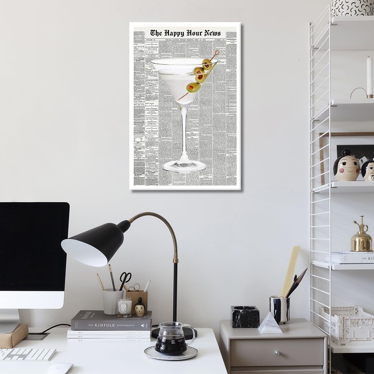 Generic 70's 12x16in Trendy Green Martini Canvas Wall Art Vintage Newspaper Retro Bar Cart Aesthetics Poster Funky