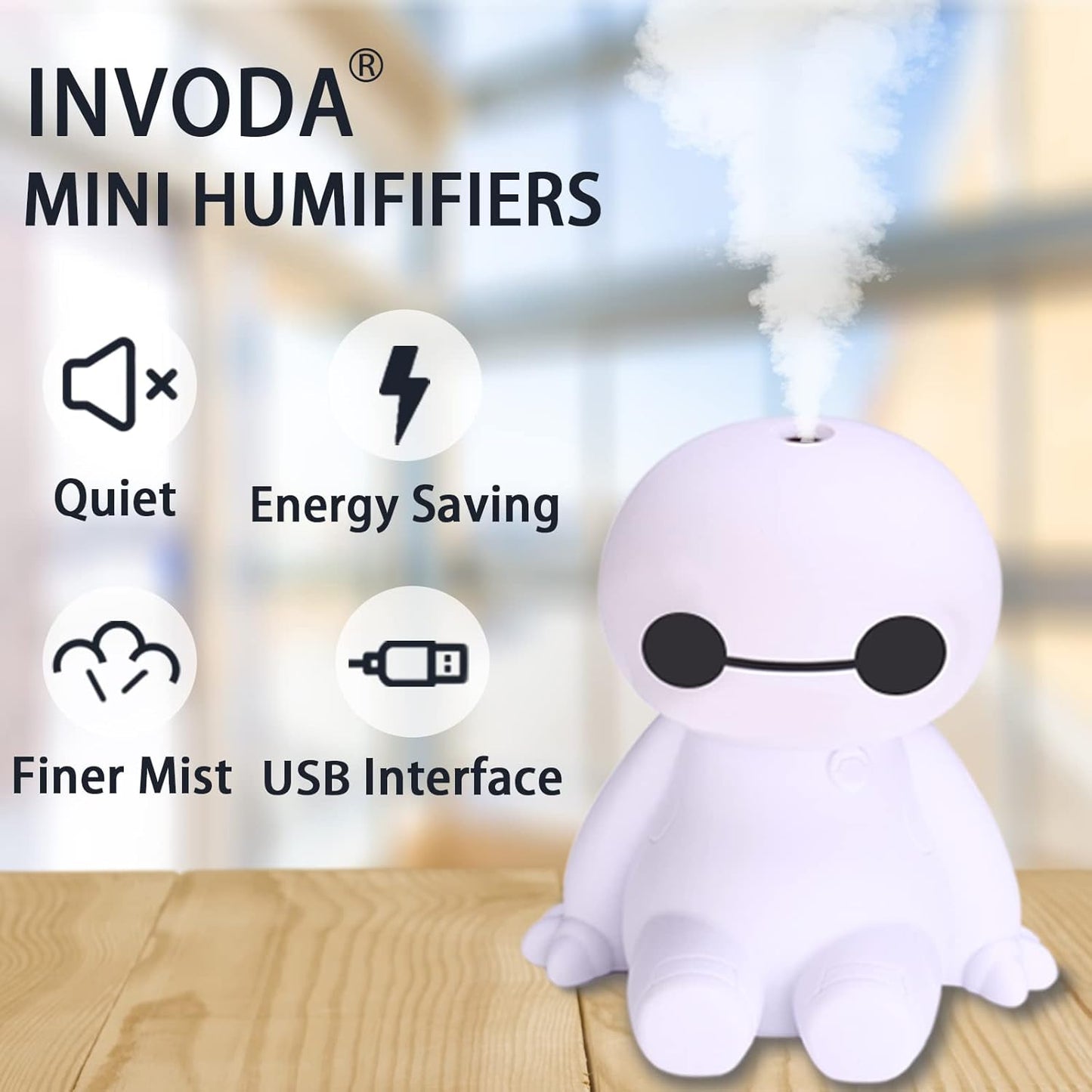 INVODA Small Humidifier, Cool Mist Portable Desk USB Personal Mini Humidifiers for Bedroom Office Car Plants