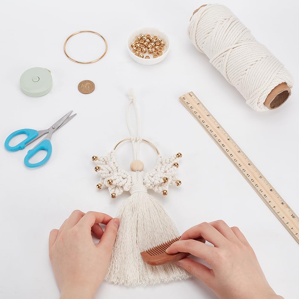 ORIGACH 3 Set DIY Angel Macrame Kit, Boho Macrame Angel Kit Wall Hanging Ornament for Beginners, Angel with Golden Beads Macrame DIY Kit with Instruction Tutorial for Adults