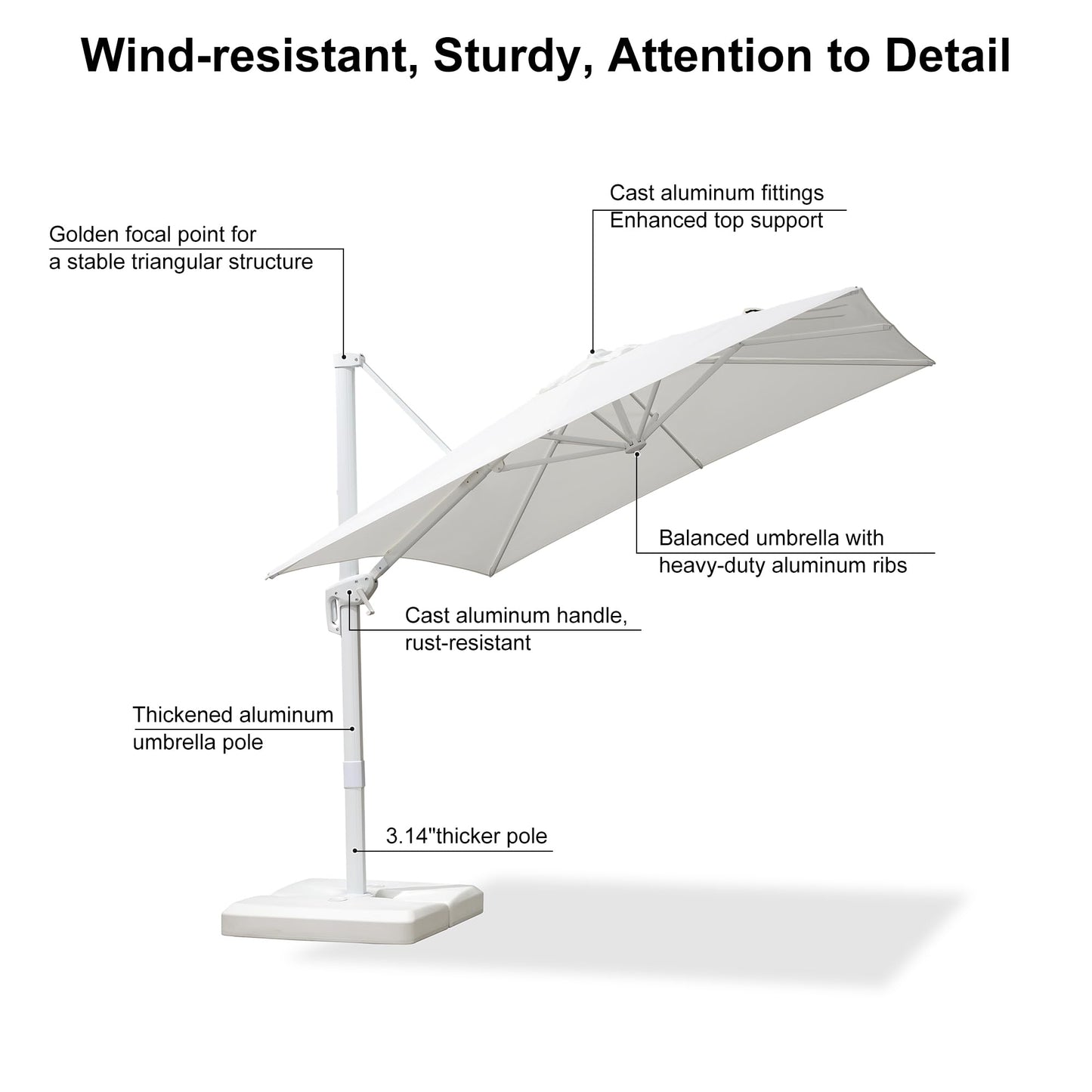 PURPLE LEAF 8 FT White Cantilever Patio Umbrella Aluminum Square Outdoor Offset Umbrella Hanging Windproof with 360° Rotation for Garden Deck Pool, White