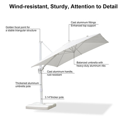 PURPLE LEAF 8 FT White Cantilever Patio Umbrella Aluminum Square Outdoor Offset Umbrella Hanging Windproof with 360° Rotation for Garden Deck Pool, White