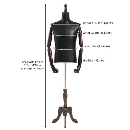XYIANG Black Half Scale Manikin Premium Adjustable Clothing Forms Clothing Jewelry Display Mannequin Shows or Other Areas Dummy,Triangular Base-with Arms
