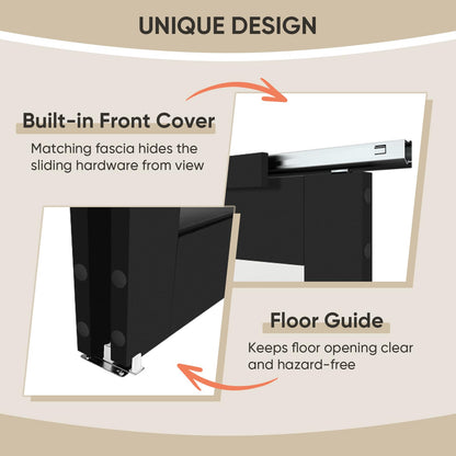 JUBEST 48" x 80" Mirror Closet Door, Preassembled One Side Mirror Door with Hardware Kit & Matching Fascia, Solid Wood Frame with Water-Proof PVC Surface, Easy to Install, Black