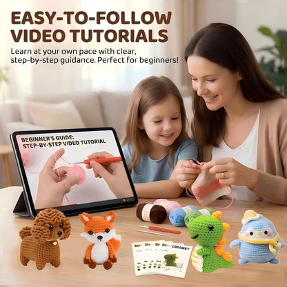 LeRoWen Animal Crochet Kit for Beginners - Makes 8 Animals, DIY Amigurumi Craft Set with Yarn, Hooks & Video Tutorials - Gifts for Adults, Women & Mom