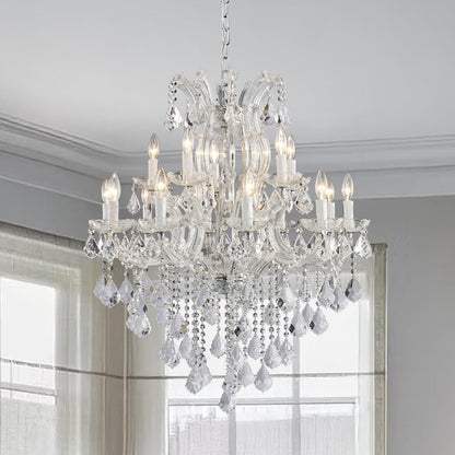 TMAFON Modern Chrome Chandelier Light Fixture - Luxury Maria Theresa Crystal Chandeliers for Dining Room, Kitchen Island, Living Room, Bedroom, 15 Lights, 2 Layers