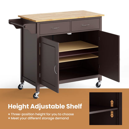 MEDIMALL Rolling Kitchen Island Cart, Utility Serving Cart with Drawers, Adjustable Shelf & Towel Rack, Mobile Island Table, Wooden Storage Trolley for Home, Restaurant & Bar, Rustic Brown