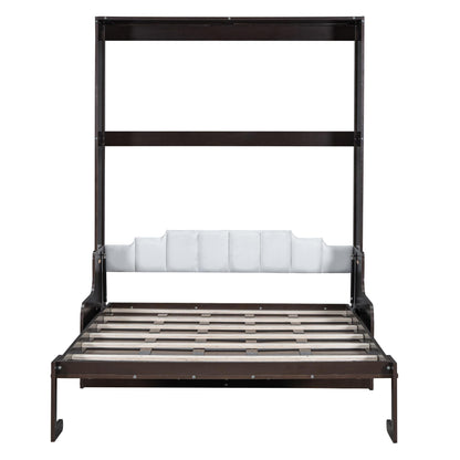 Ball & Cast Murphy Bed Queen Size Wall Bed with Sofa,Wood Murphy Bed,Platform Bedfram Chest can be Folded,Hideaway Cabinet w/Cushion,Space-Saving Furniture for Study,Office,Espresso