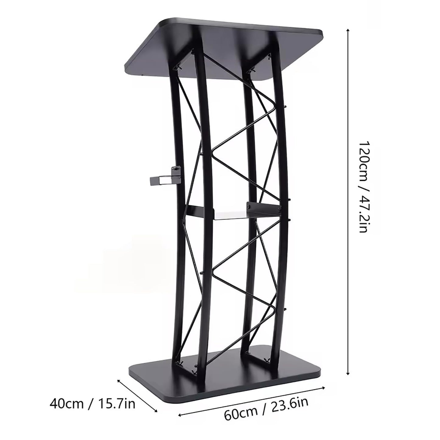 Black Curved Podium Stand - Metal Lectern for Classroom, Stage & Church - Large Pulpit for Speeches, Ceremonies, Celebrations - Professional Presentation Equipment