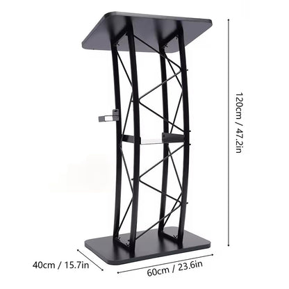 Black Curved Podium Stand - Metal Lectern for Classroom, Stage & Church - Large Pulpit for Speeches, Ceremonies, Celebrations - Professional Presentation Equipment