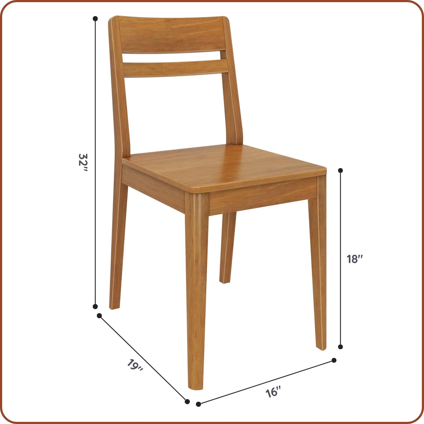 Grain & Grove Crew Dining Chair, Set of 4, Solid Rubberwood Frame, Engineered Wood Seat, Comfortable Backrest, Easy Assembly, Durable Wooden Kitchen & Dining Room Chair, Pecan