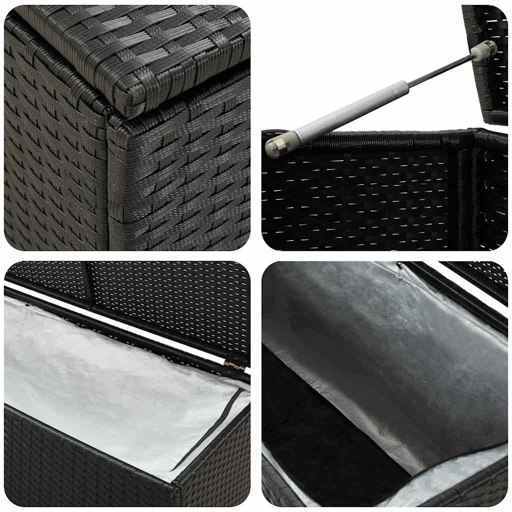 Kalmrek Poly Rattan Patio Storage Box with Gas Lift 70.9"x35.4"x27.6" Black, Weatherproof Outdoor Deck, Garden Bench Chest Organizer for Cushions, Tools, Toys, Firewood