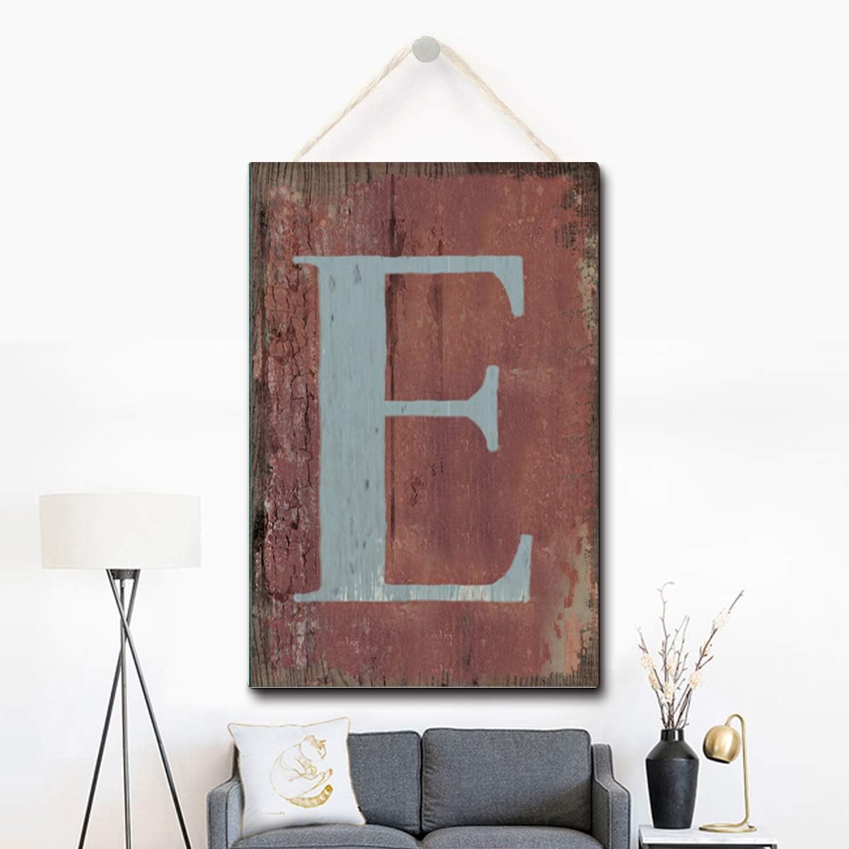 Wooden Hanging Sign Letter E, Custom Wood Sign 8 X 12 Inches