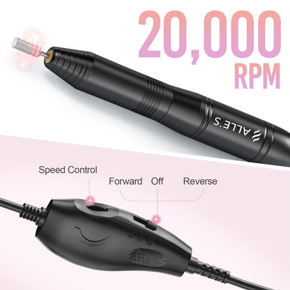 20000RPM Electric Nail Drill Compact Portable Efile Professional Manicure Pedicure Nail File Drill Kit for Acrylic, Gel Nails and Home Salon Use