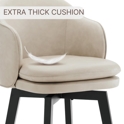 Counter Height Barstools 26 inch Upholstered Swivel Bar Stools with Back and Wood Legs for Kitchen Island,Set of 2,Beige PU Leather