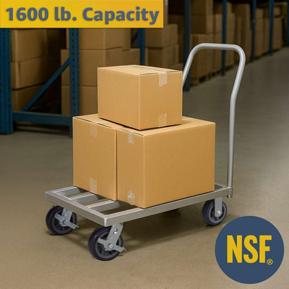 20" x 36" Mobile Aluminum NSF Dunnage Rack - 1600 lb. Capacity with Handle, Heavy-Duty Storage Cart with 6" Casters, Food-Grade Platform Truck for Restaurants, Kitchens, Warehouses
