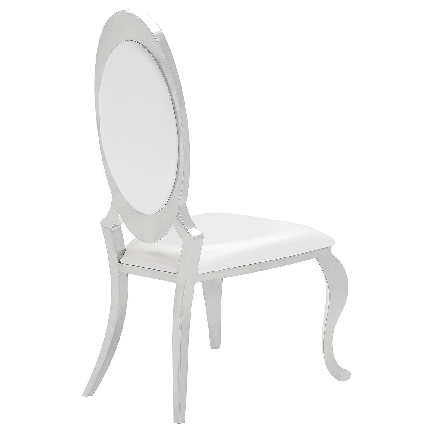 Coaster Home Furnishings - Anchorage - Stainless Steel, Faux Leather - Upholstered Dining Chairs with Oval Backrest, Curved Metallic Legs - Dining Room - Set of 2 - Cream White - 107872N