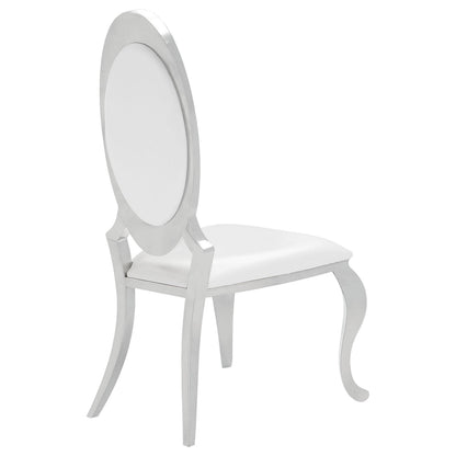 Coaster Home Furnishings - Anchorage - Stainless Steel, Faux Leather - Upholstered Dining Chairs with Oval Backrest, Curved Metallic Legs - Dining Room - Set of 2 - Cream White - 107872N
