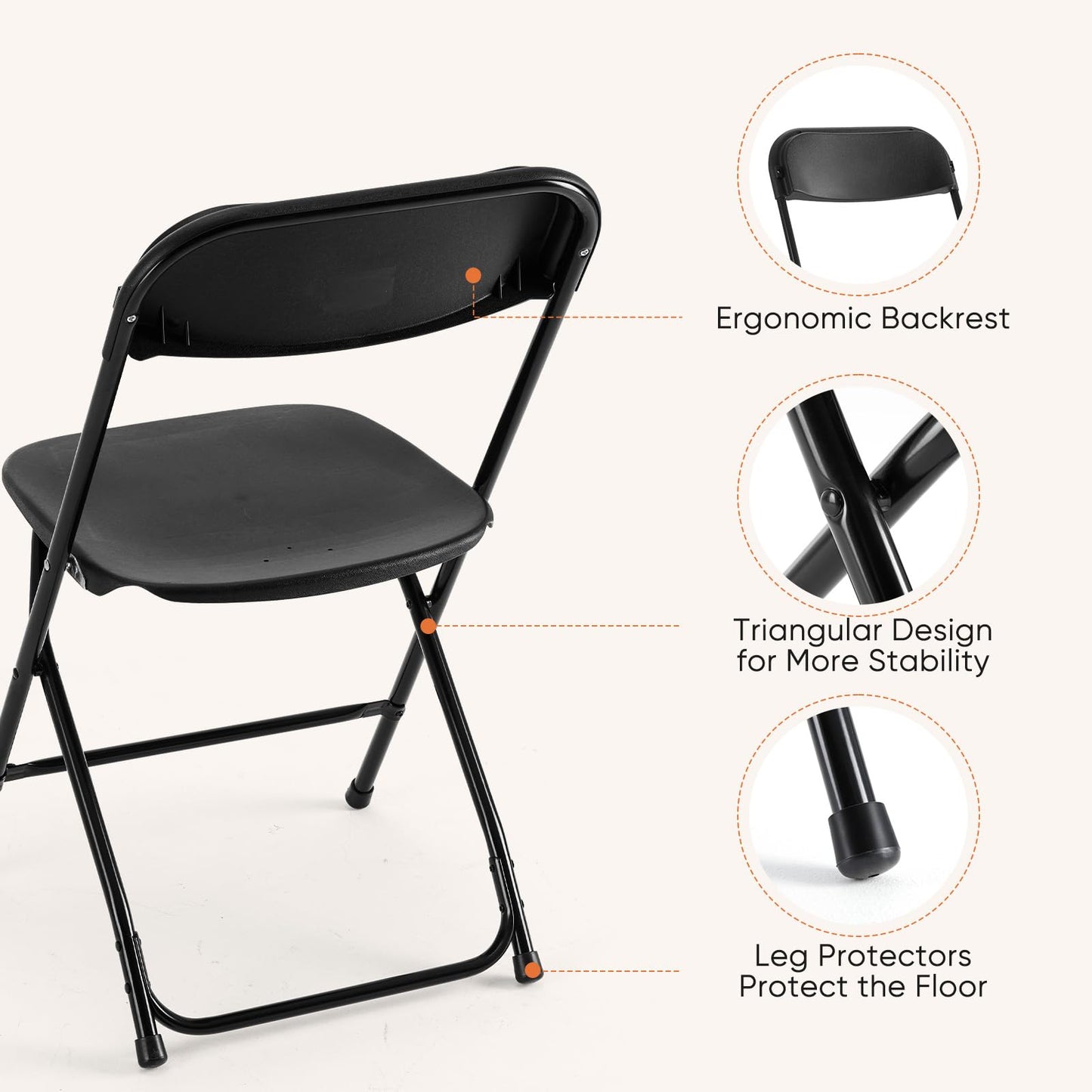 DUMOS Folding Chairs Sets of 10, 330lbs Plastic Stackable Portable Patio Dining Sets, Fold Up for Indoor Outdoor, Camping, Garden, Party, Meeting, Black