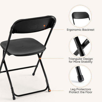 DUMOS Folding Chairs Sets of 10, 330lbs Plastic Stackable Portable Patio Dining Sets, Fold Up for Indoor Outdoor, Camping, Garden, Party, Meeting, Black