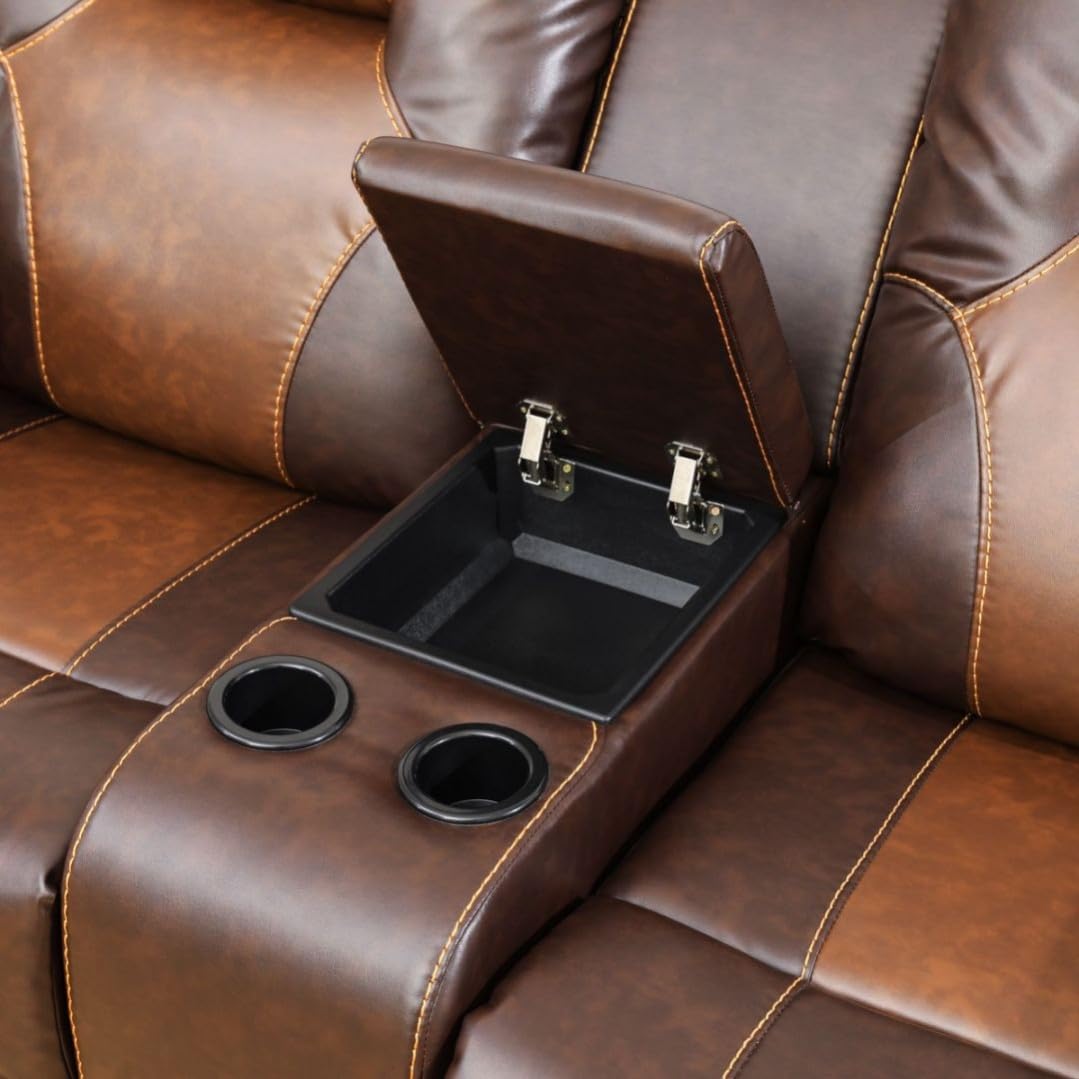 UOCFYK Manual Breathing Leather Recliner Sofa, Leather Recliner Couch, Comfortable Wide Lazy Leather Sofa for Living Room (Brown, 3-Piece)