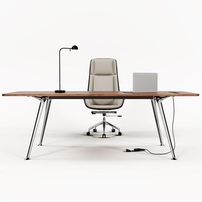 Writing Computer Desk, 60-Inch Large Executive Desk Office Workstation with Chrome-Plated Legs and Built-in Power Outlet, Writing Table Business Furniture, Modern Minimalist Style for Home Office