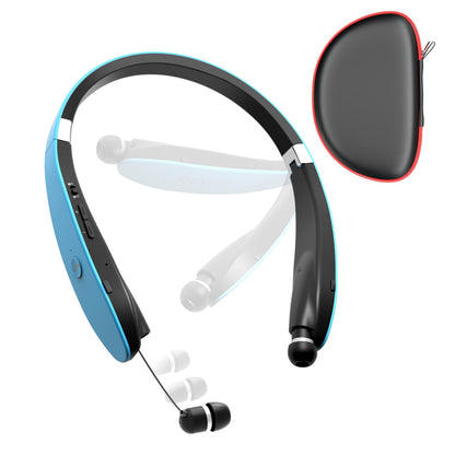 Dpvisn Bluetooth Neckband Headphones, Foldable Wireless Lightweight Neck Headset with Retractable Earbuds, Noise Cancelling Sweatproof Stereo Earphones with Mic & Carrying Case