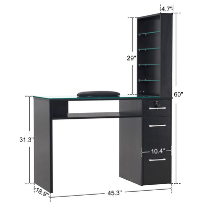 BarberPub Manicure Table with Drawers & Storage Shelves, Spa Beauty Salon Station Nail Desk, 45.3"(L) x 19"(W) x 60"(H) 2673 (Black)