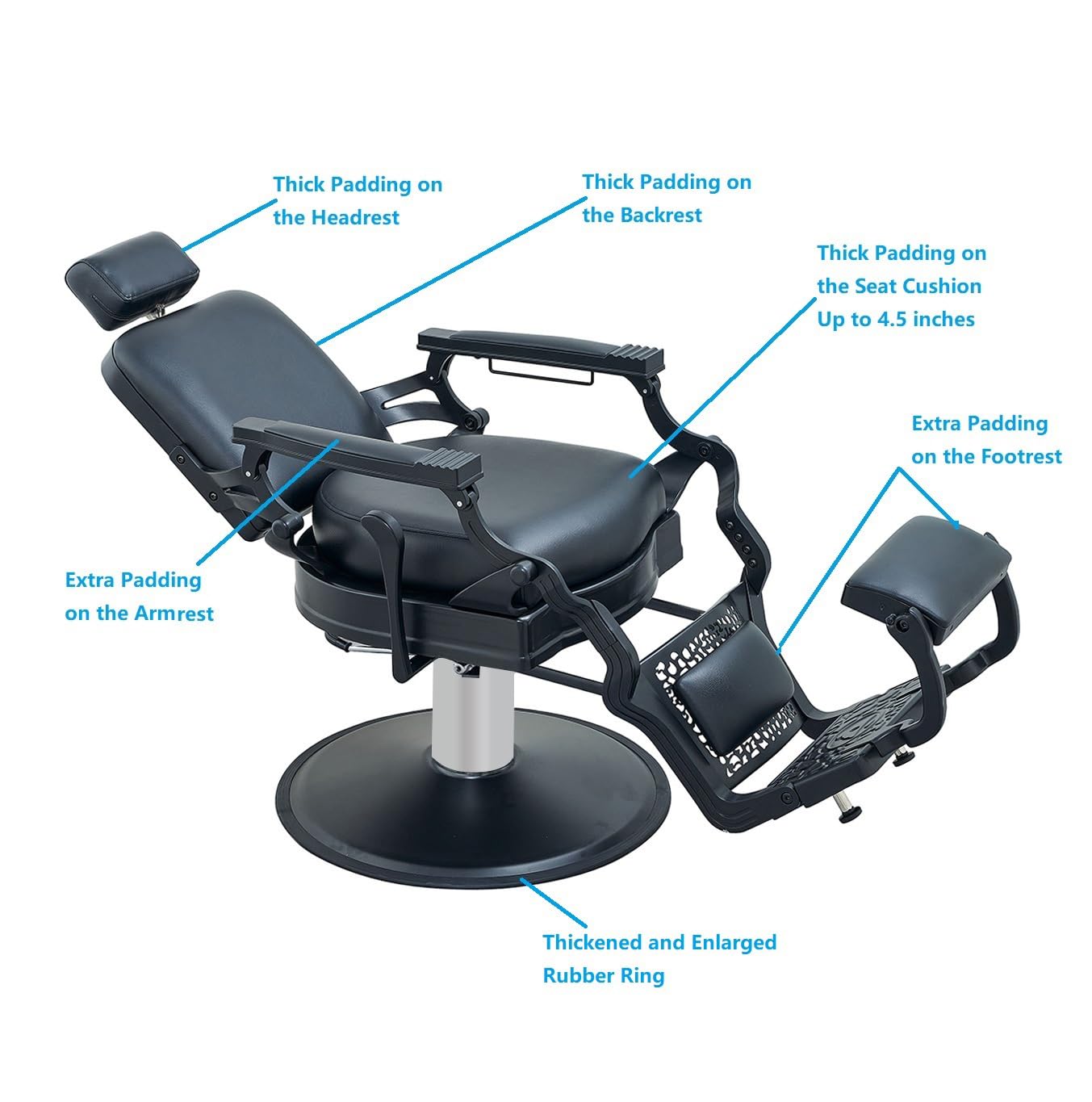 McDooFly Barber Chair Heavy Duty 700 lbs - Salon Chair for Hair Stylist - Black Reclining Barber Chairs for Barbershop - Salon Tattoo Shampoo Beauty Massage Equipment