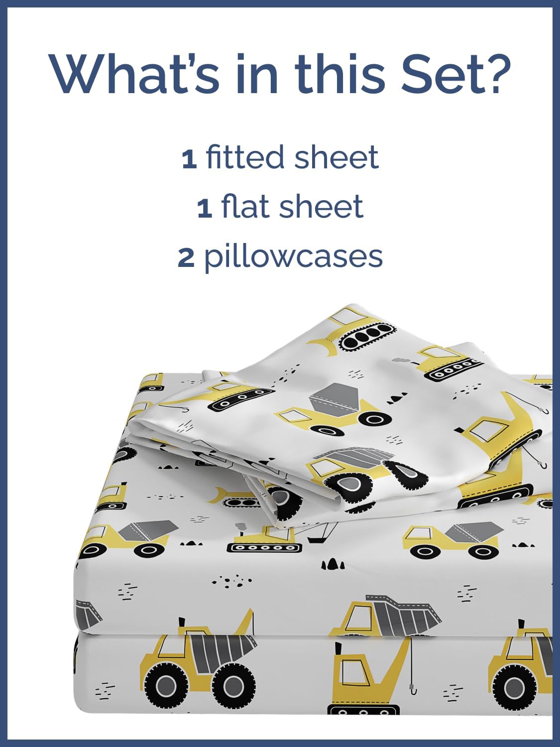 4 Set Set Kids Full Size Construction Bed Sheets - Piece Car Microfiber Sheet - Excavator Themed Bedding - Soft, Cute